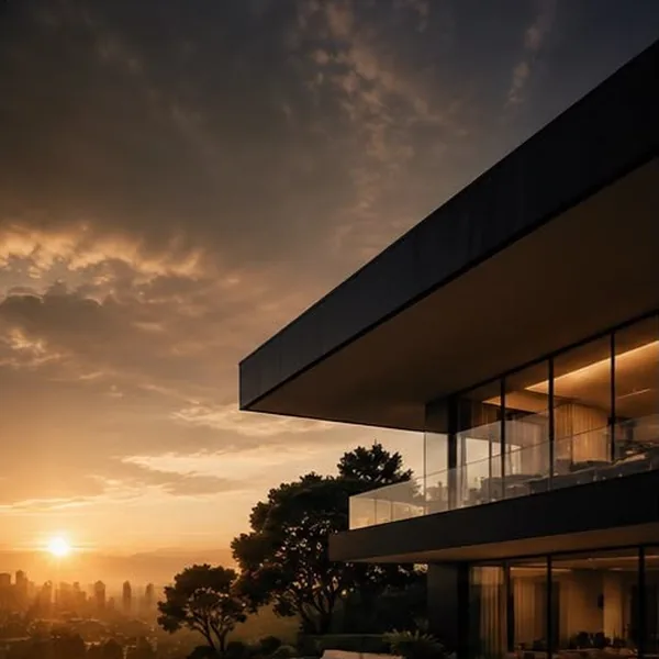 Vivienda moderna al atardecer, imagen de marca de PLAZMAR